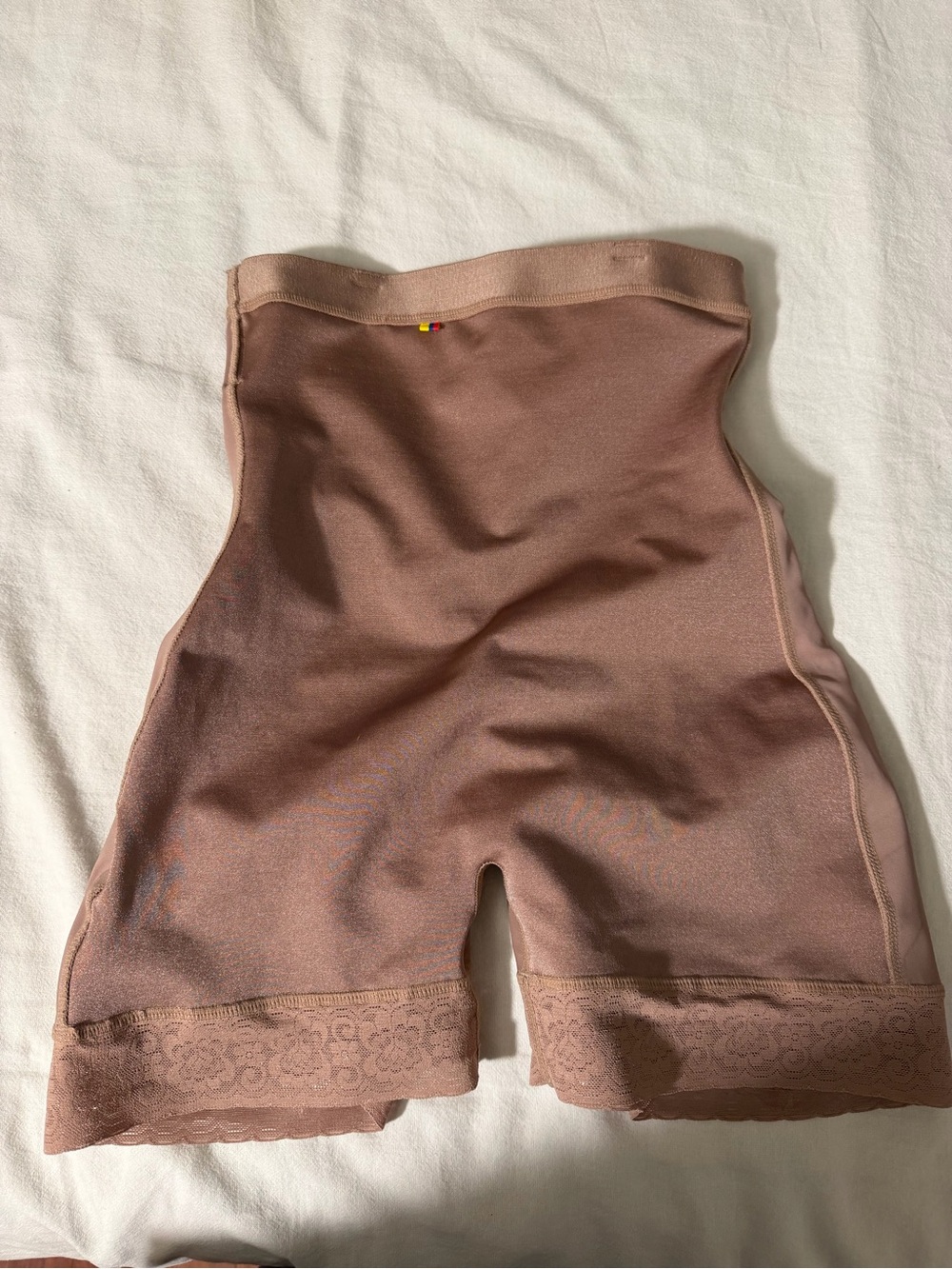 High-Waist Shaping Shorts with Lace Hem in Rose Taupe